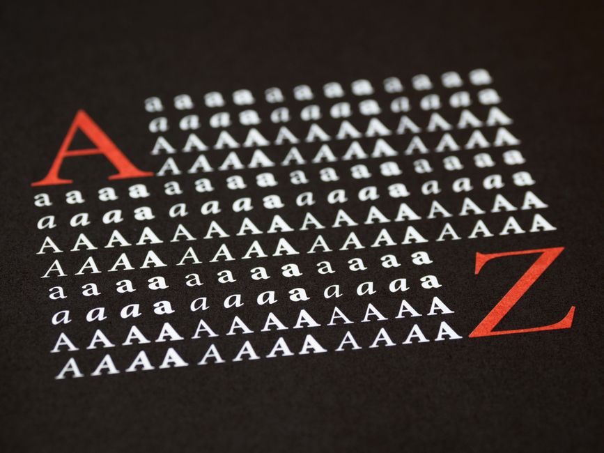Close-up of stylized A to Z typography in a creative layout on a black background.